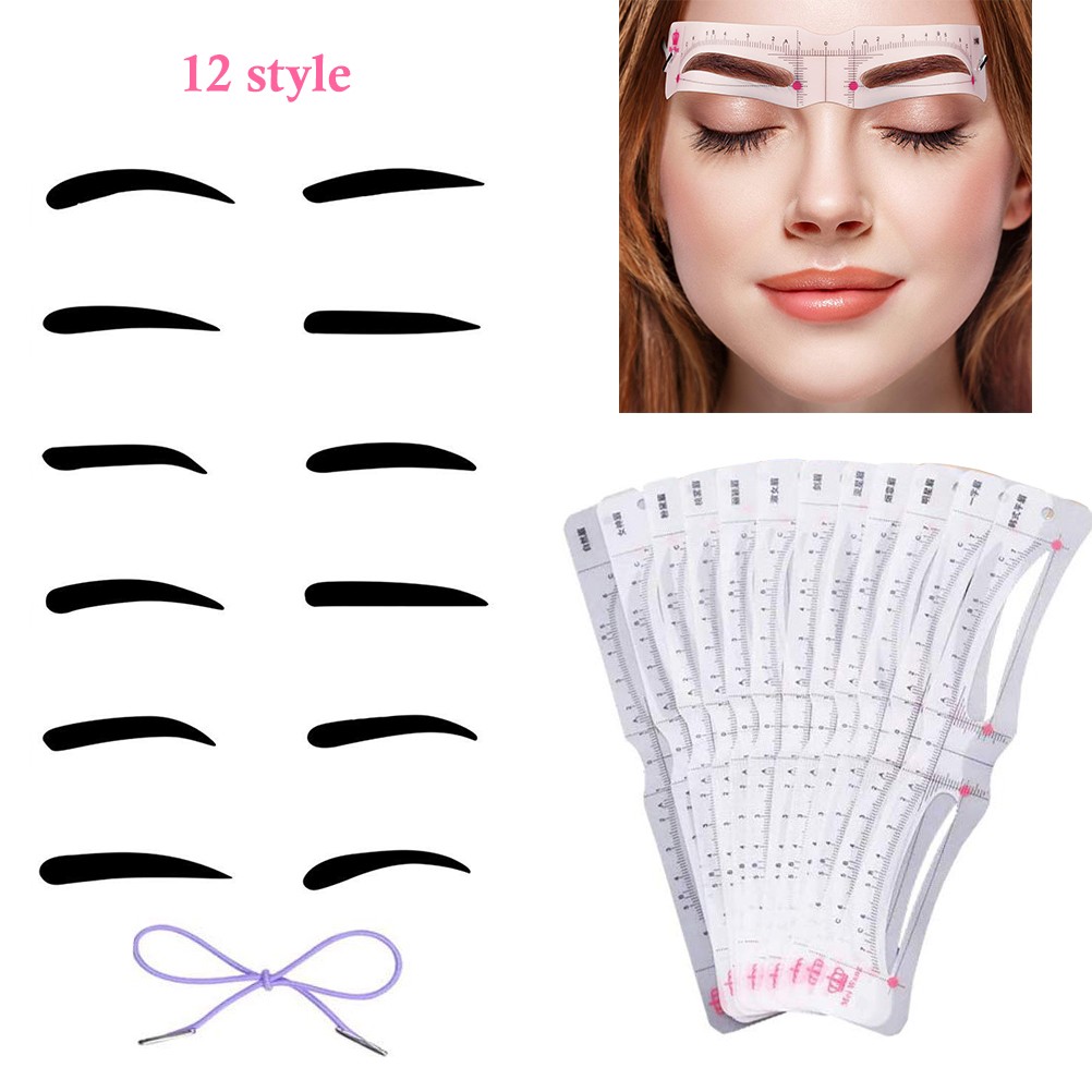 ✿ 12PCS Eyebrow Shaping Tool Kits Eyebrow Stencils With Elastic Fixing Strap