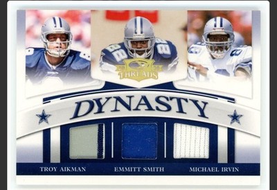 2008 Donruss Threads Aikman Smith Irvin Dynasty 29/50 Triple Game Used Patch
