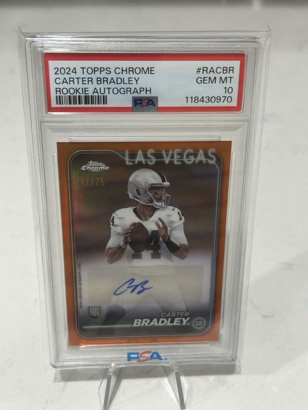 2024 Topps Chrome Carter Bradley ORANGE /25 Auto PSA 10 pop 1 TRUE Rookie