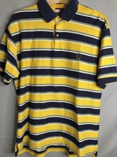 VTG Tommy Hilfiger Polo Yellow Striped Shirt Crest Old Logo L LARGE Vintage 90's