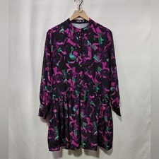 Nastygal Mini Smock Shirt Dress Women's 6 Purple Green Artsy Festival Retro 90s