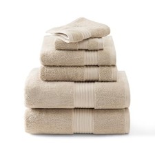 6-Piece Assorted Solid Dobby Border Set, 2-Bath Towels, 2-Hand Towels, 2 Beige