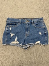 Old Navy Mid-Rise Ripped Boyfriend Cut-Off Jean Shorts Medium-Wash Blue Size 29