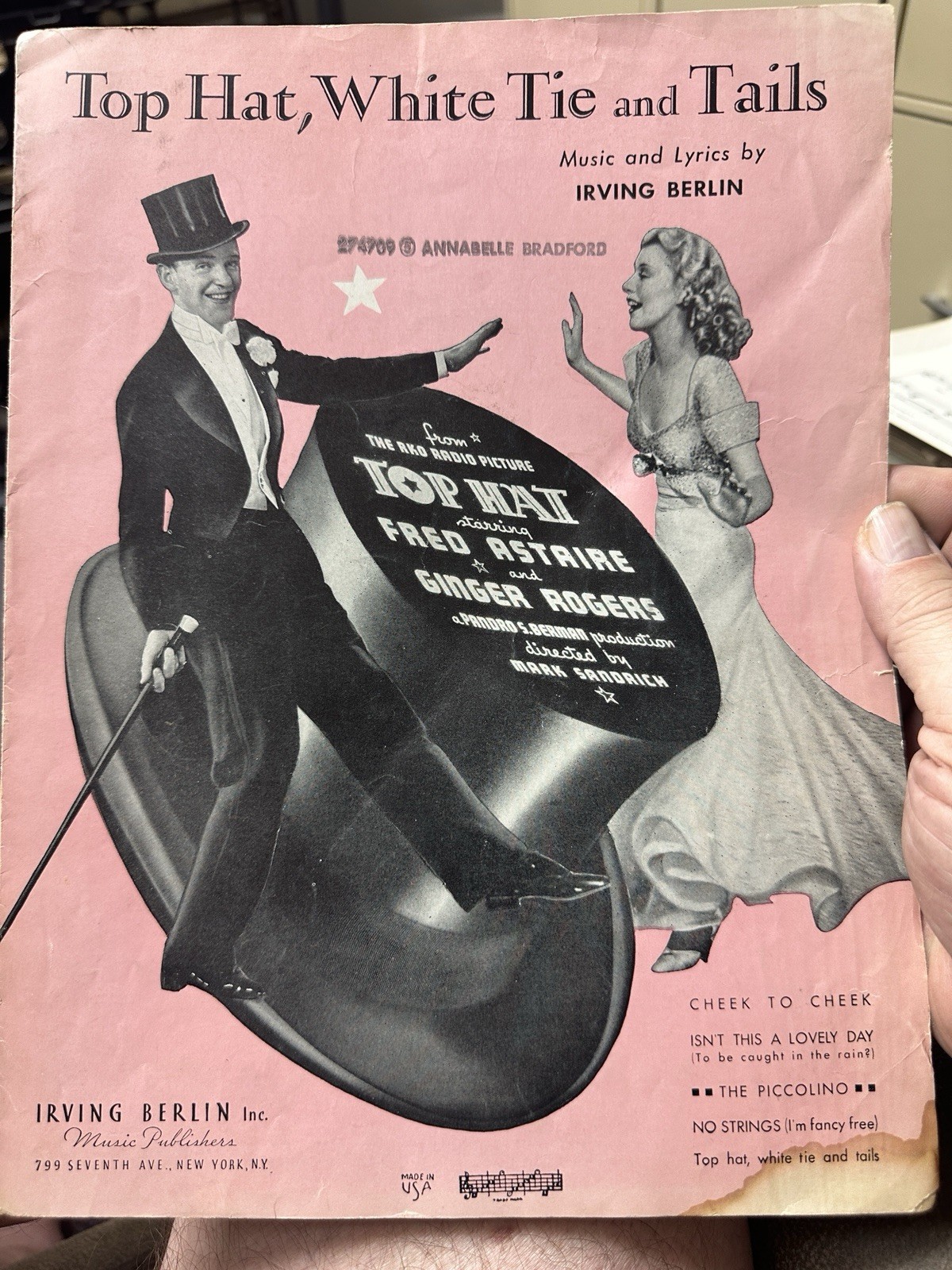 M FRED ASTAIRE Movie Musical Sheet Music TOP HAT ‘White Tie And Tails ’