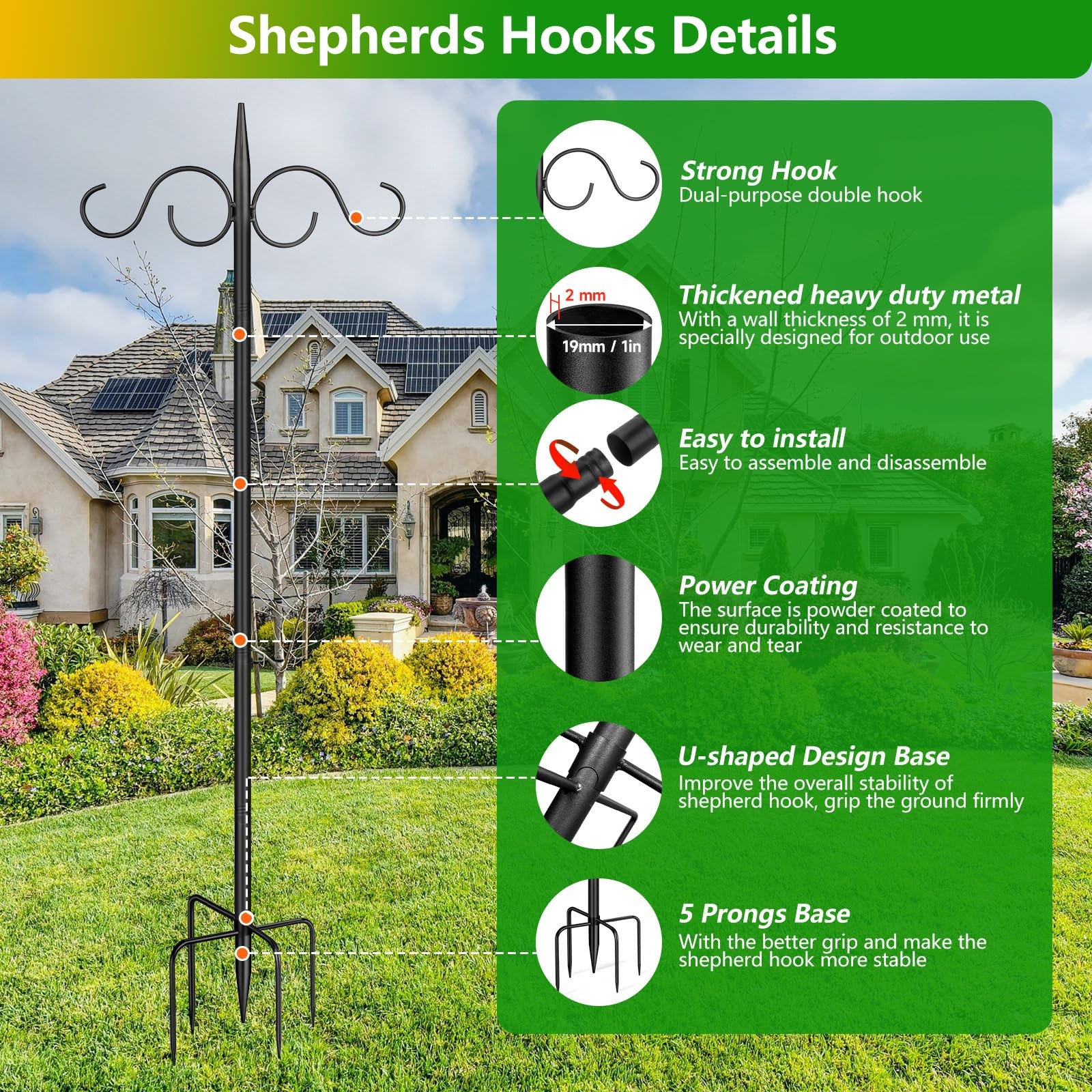 Outdoor Shepherds Hook for Bird Feeder, Double 76in Heavy Duty Shepherd Hooks...