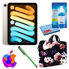 Apple iPad Mini 6 64GB, Wi-Fi Starlight with Black Floral Sleeve