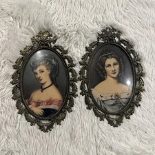 Unbranded Antique Lady Pictures Victorian Baroque style oval Brass Frames