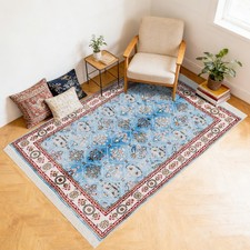4x6ft Handmade Silk Area Rug Blue Hand-knotted Carpet for Study Office Area 250C