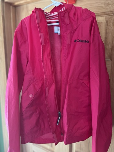 Columbia Pink Striped Lined Hood Arcadia Weatherproof Jacket | YOUTH Girls LARGE - Picture 1 of 18