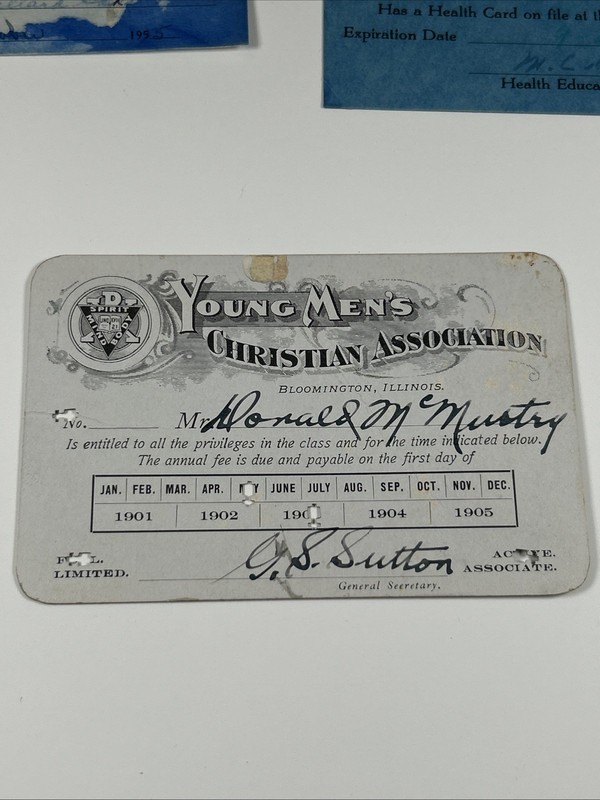 1903-YMCA Membership Card-Bloomington, Illinois ++2 1950s YWCA -Danville, IL