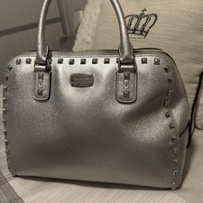 Michael Kors Silver Sandrine Stud Leather Top Handle grab Bag