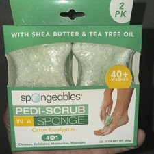 Spongeables 2 Pack Pedi Scrub Sponge Foot Scrubber Shea Butter CITRON EUCALYPTUS