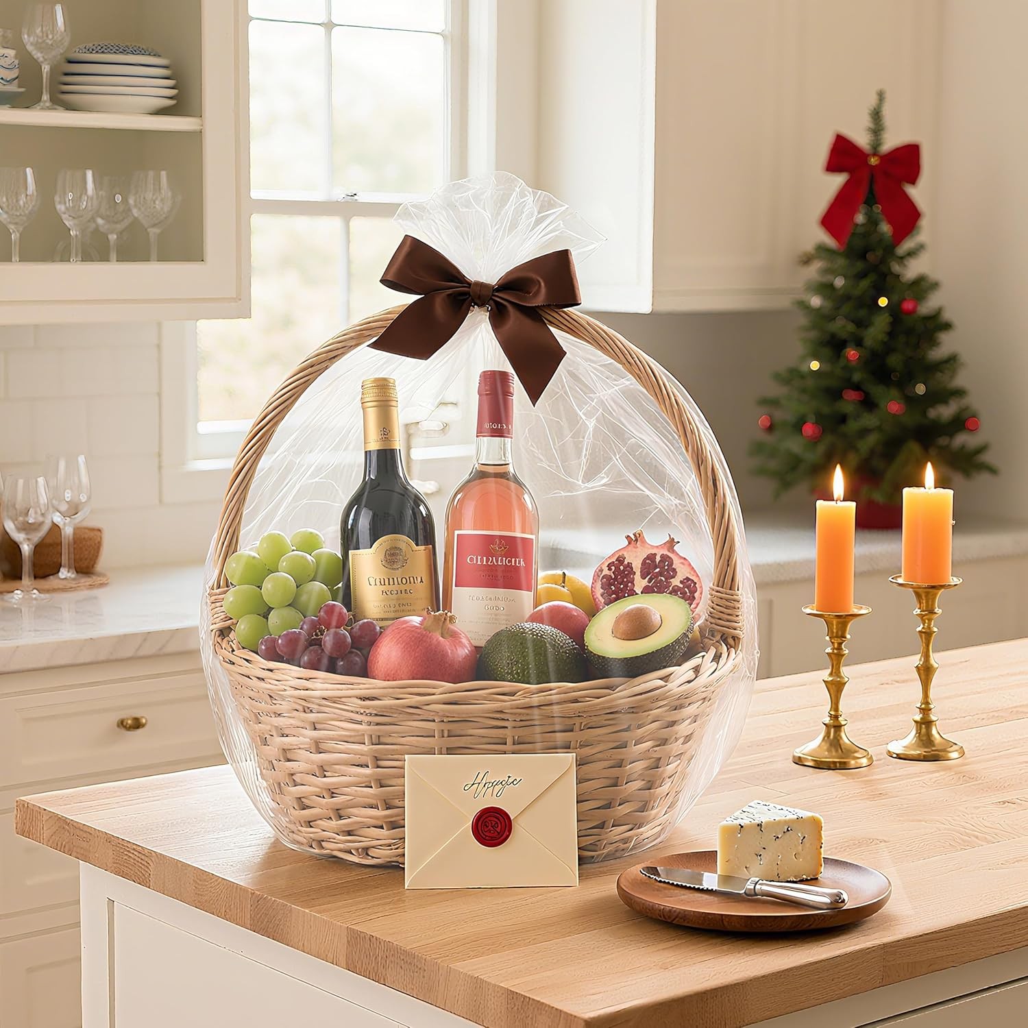 NPLUX Cellophane Wrap for Gift Baskets Bags 10 Pack Large Clear Plastic Gift Bag