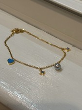 Madama Pearl On Gold Colored Sterling Silver Bracelet With Blue Charms