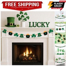 St. Patrick's Day Banner Decorations Felt Shamrock Hat Pot Garland Decor with...