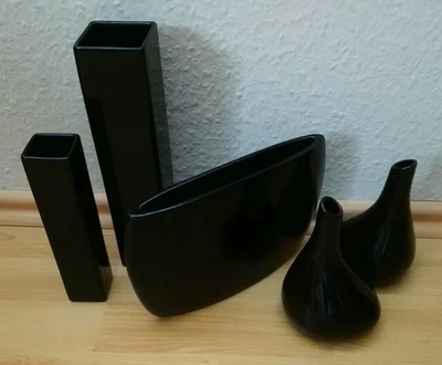 Vasen ASA Selection Germany 5 Stück schwarz hochglanz Blumenvasen edles Design - Bild 1 von 4