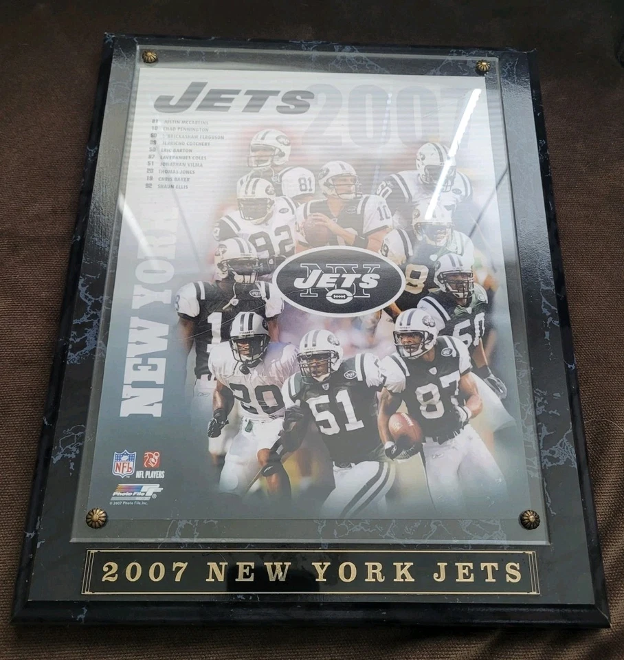 🏈 Lista de los Jets de Nueva York 2007 NFL placa enmarcada en madera con cubierta de vidrio con impresión de granito Foto 2 de 4