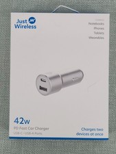 Just Wireless Pro Series 42W 2-Port USB-A  USB-C Car Charger - Silver  White
