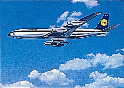 Ansichtskarte (b177a) Flugzeug Lufthansa Boeing 707 Intercontinental Jet (I)