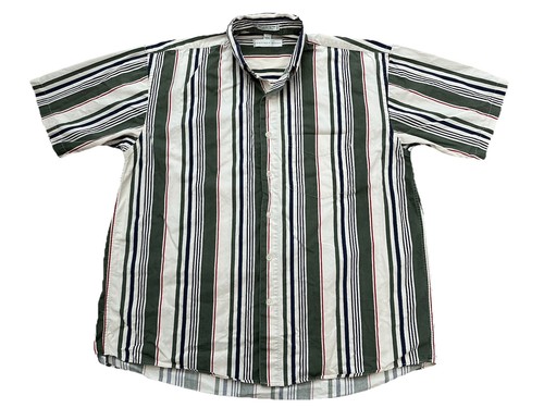 Geoffrey Beene, Vintage Geoffrey Beene Shirt Mens Large Green Striped Short Sleeve Button Cotton