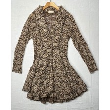 Altar'd State Lace coat Collared Tiered Ruffle Hem Brown Beige Floral Women's