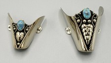 Boot Flat Tips Set Silver Tone Turquoise Stone Southwestern CHOOSE SIZE 