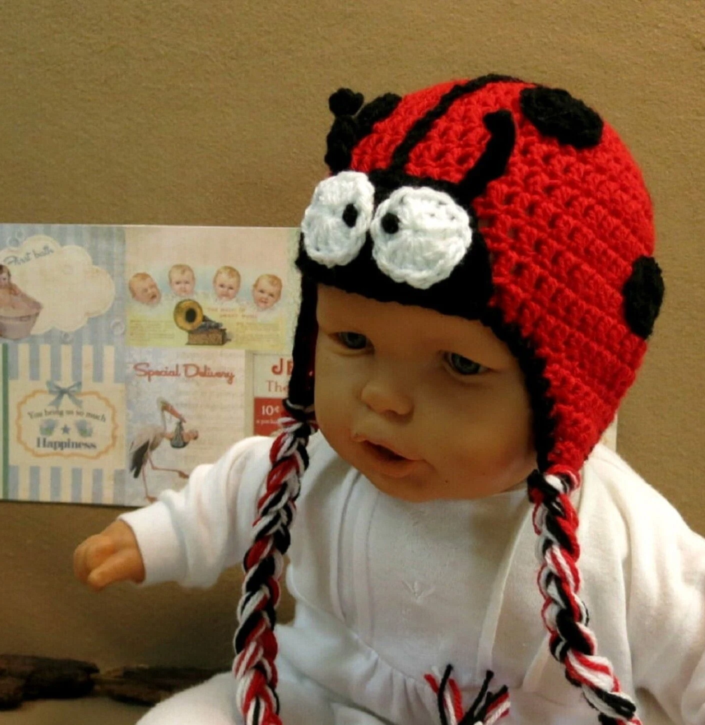 Ladybug Crocheted Beanie, Baby Photo Prop Hat