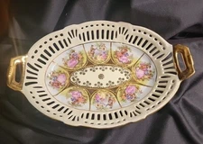VTG NC Western Germany Love Story Courting Couple Oval Bowl/ Gilt Accents 