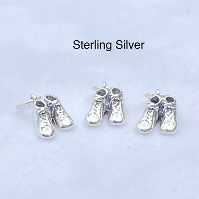 LOT 3 Sterling Silver 3D Baby Shoes Charm, Bracelet/Earrings, Mother gift NEW