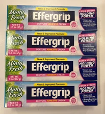 4 Boxes Effergrip Minty Fresh Denture Adhesive Cream 1.5 oz  Original