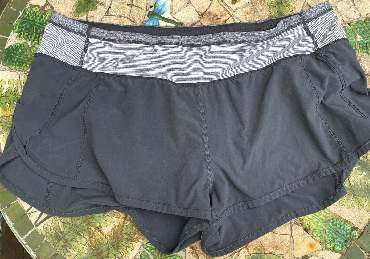 Women's LULULEMON Gray Stripe Waistband Lined Running Shorts