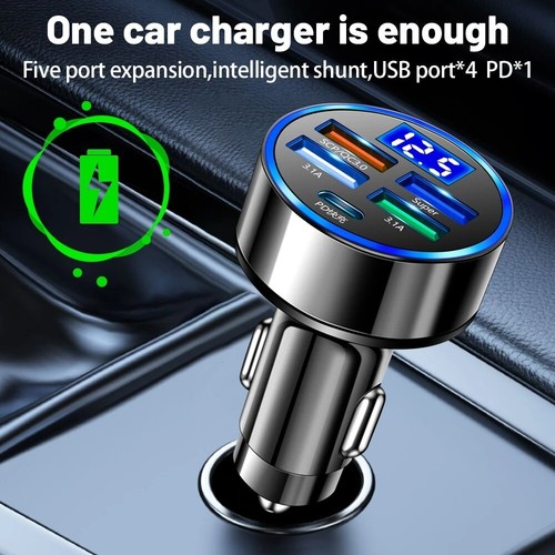 Chargeur Voiture LED 250W 5 Ports Charge Rapide PD QC3.0 USB C Chargeur Téléphone Voiture Type C - Photo 2 sur 10