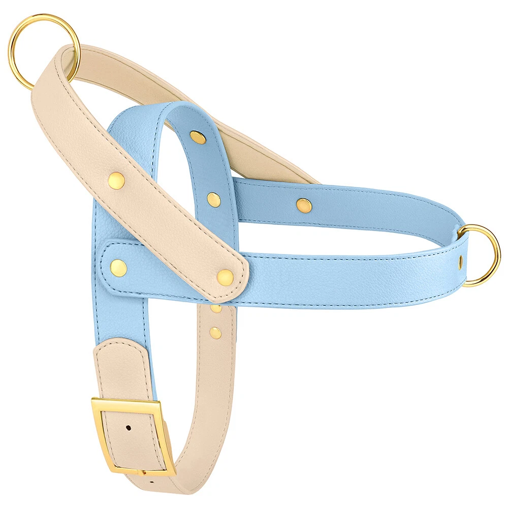 Dog Harness Soft Leather with Handle for Pet Walking Adjustable Front Leading