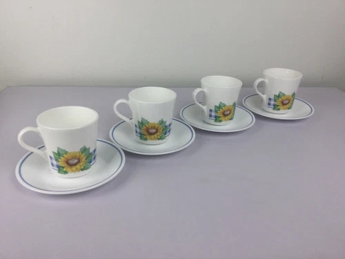 4 Corningwear Corelle Sunsations Sunflower Cup & Saucer 8 Oz Mug Tea Coffee