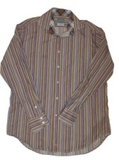 Thomas Dean Men's Shirt Office Casual Striped Cotton Flip Cuff Contrast Sz LG
