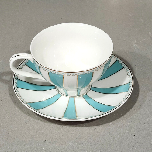 Meritage Teal Teacup & Saucer Circus Tent Striped - Picture 5 of 11