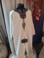 PRETTY CREAM WITH EMBROIDERY WORK EGYPTIAN ROBE H.W. BRSY SIZE M MADE IN EGYPT