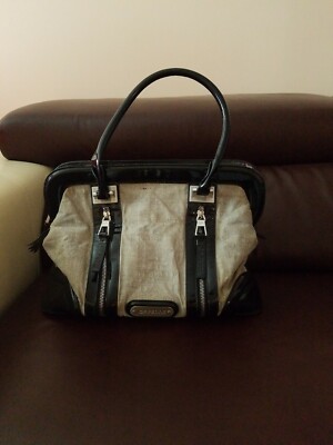 Vintage GF FERRE Italy Original Grey/Varnished Black & Metal HandBAG bag RARE