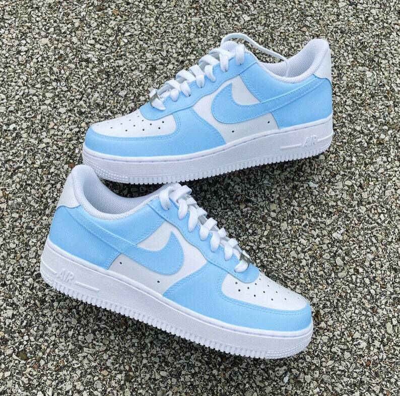 🏀 Nike Air Force 1 Custom Low Two Two Baby Blue White Shoes Men Women Kids  UNC