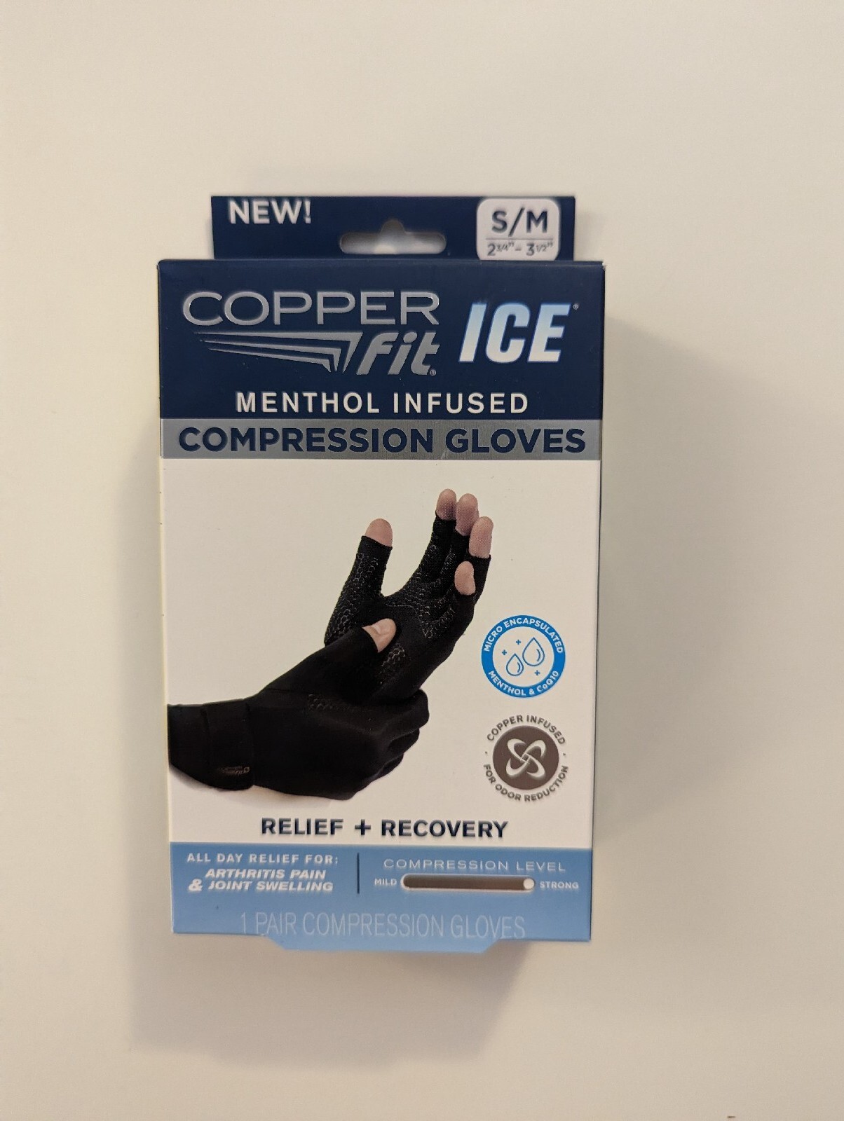 Copper Fit Ice Menthol Infused Compression Gloves 1 Pair Size S / M