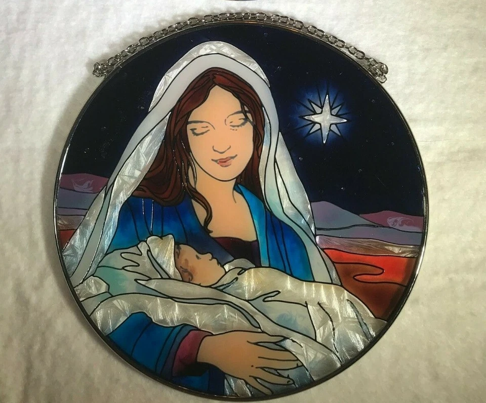 Joan Baker Arte Vidrio Atrapasol Percha Ventana Noche Santa Jesús y María Navidad Foto 2 de 2