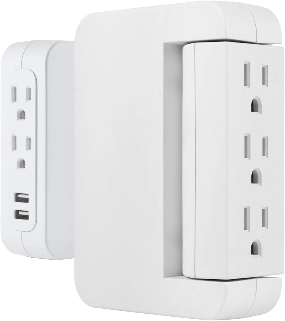 GE Pro Side-Access Swivel Surge Protector, 2 Pack, 5-Outlet Extender with 2 USB