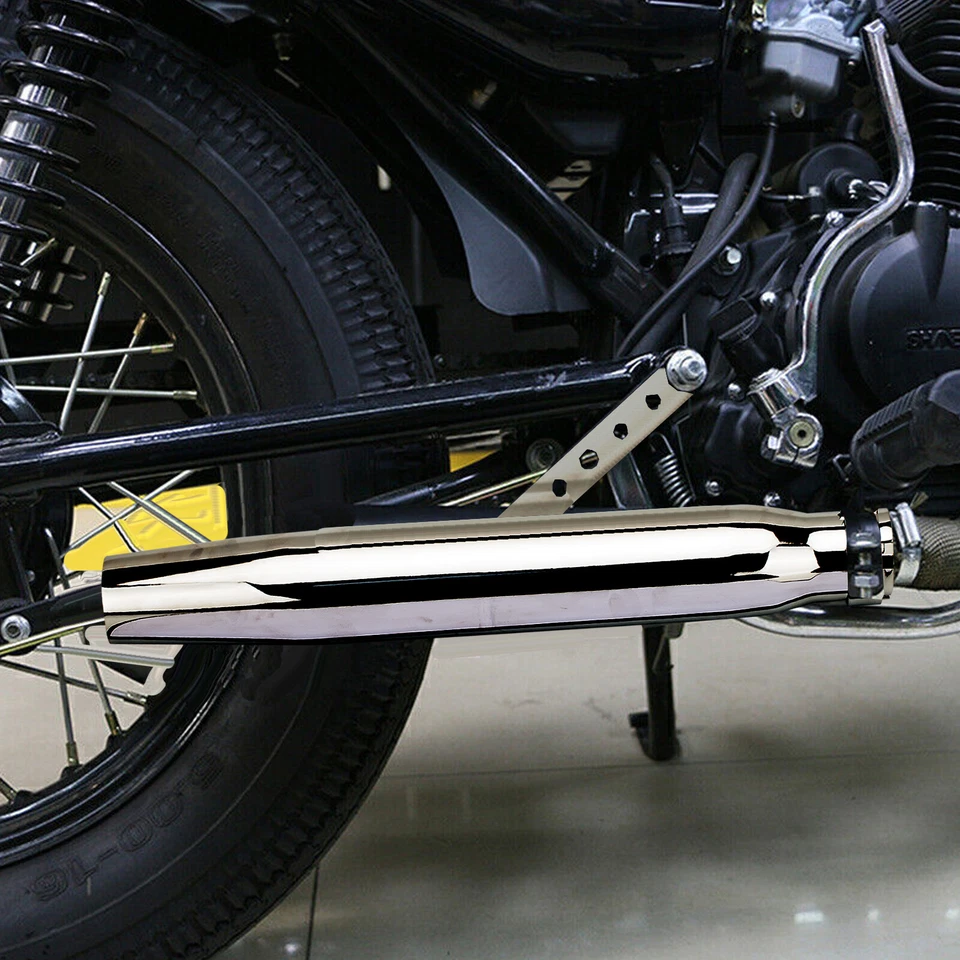 2Pcs 17" Motorcycle Exhaust Tail Pipe Muffler For Cafe Racer Bobber Chopper - Imagem 3 de 4