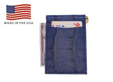 Navy Matte Genuine Alligator Brass Money Clip Card Case - USA