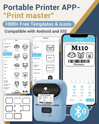 Lotto stampante termica wireless portatile etichettatrice Bluetooth Phomemo M110 - Foto 2 di 34