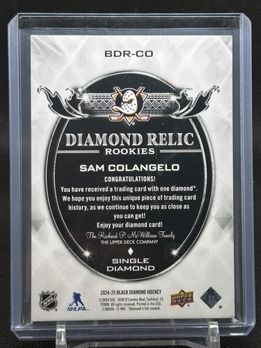 2024-25 Black Diamond Single Diamond Relic Sapphire Sam Colangelo RC #/9 DUCKS - Picture 2 of 2