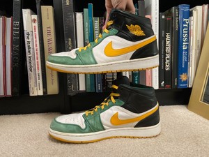 Men Rare Nike Air Jordan 1 Mid Sonic Green Black Gold White (554724-307) Size 12 | eBay