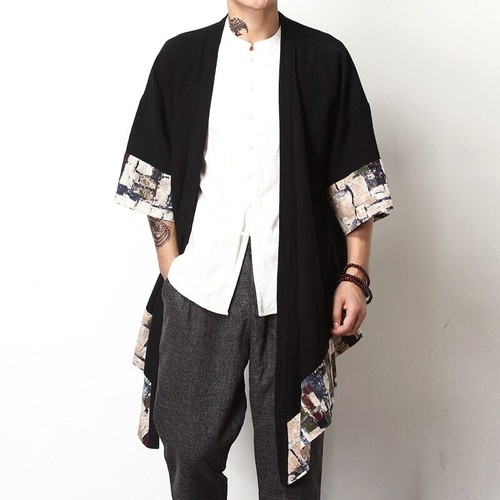Japanese Kimono Cardigan Men Male Samurai Costume Clothing Kimono Jacket - Picture 8 of 26