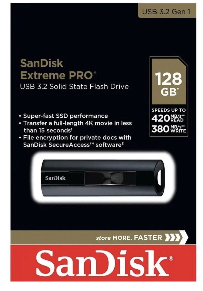 SanDisk 128GB EXTREME PRO USB 3.2 420MB/s SDCZ880-128G SSD Flash Drive  Retail