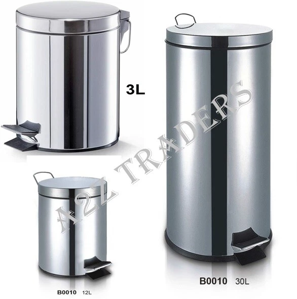 3L 12L 30L STAINLESS STEEL SILVER PEDAL BIN KITCHEN BATHROOM